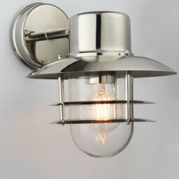 Ip44 Outdoor Wall Lamp Stainless Steel Caged Glass Lantern Down Modern Light - thumbnail 4