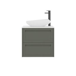 Royal Bathrooms Royal Bathroom Elmore 600mm Matt Green Wall Mounted Bathroom Vanity Unit 2 Drawer Plain White Worktop With Nova Basin - thumbnail 7