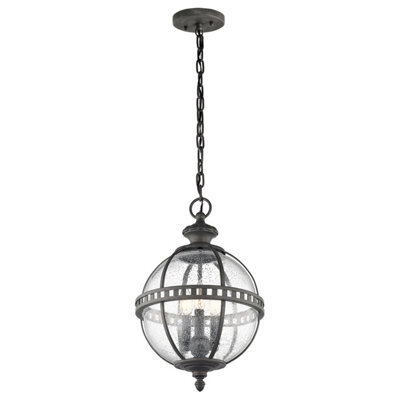 Elstead Halleron 3 Light Outdoor Globe Ceiling Pendant Light Grey Ip44, E14 - image 1