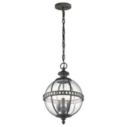 Elstead Halleron 3 Light Outdoor Globe Ceiling Pendant Light Grey Ip44, E14 - thumbnail 1