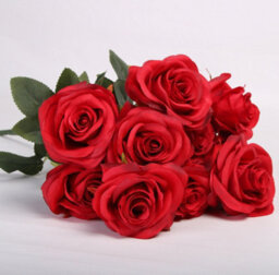 Artificial Red Rose Bouquet - 10 Heads, Lifelike Silk Faux Flowers For Home & Wedding Decor