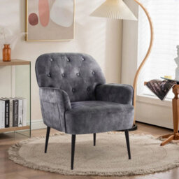 Grey Mid Century Armchair - Linen Fabric Tub Chair With Metal Legs For Living Room - thumbnail 6