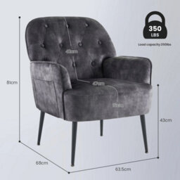 Grey Mid Century Armchair - Linen Fabric Tub Chair With Metal Legs For Living Room - thumbnail 2