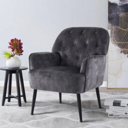 Grey Mid Century Armchair - Linen Fabric Tub Chair With Metal Legs For Living Room - thumbnail 4