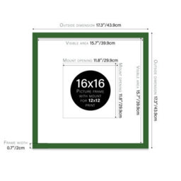 "16X16"" Green Picture Frame - 16X16"" Square Frame With 12X12"" Mount For 16X16""/12X12"" Pictures Moderrn Style Thin Edge, 1 Pack" - thumbnail 2