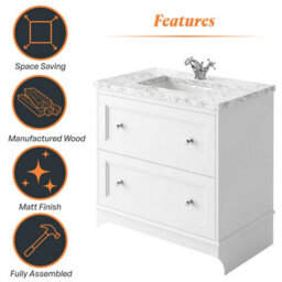 Plum&clay Beckett White Floor Standing Traditional Bathroom Vanity Unit & Basin (W)800mm (H)850mm - thumbnail 7