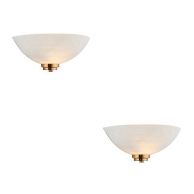 Loops Elegant 2 Pack Of Dimmable Wall Lights With Brushed Aged Brass And White Glass Shades - image 1