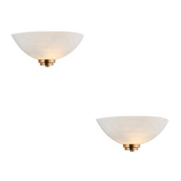 Loops Elegant 2 Pack Of Dimmable Wall Lights With Brushed Aged Brass And White Glass Shades - thumbnail 1