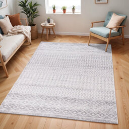 Livabliss Elaziz-Geometric Grey White Global Living Dining Bedroom Rug 140 X 200 Cm Easy Care, Non Shedding - thumbnail 1