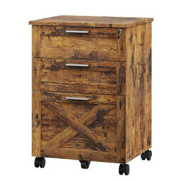 Rustic Brown 3 Drawers Filing Cabinet With Lock And Key Mobile Under Desk Storage Drawer - thumbnail 1