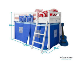 Nöa & Nani Ontario Cabin Kids Solid Wood Midsleeper Shorty Bed With Blue Tent In Classic White - thumbnail 2