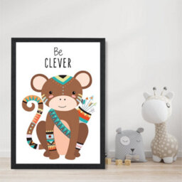 Artze Wall Art Be Clever Monkey Tribal Animal Quote Art Print With Black Frame Size: A4 - thumbnail 2