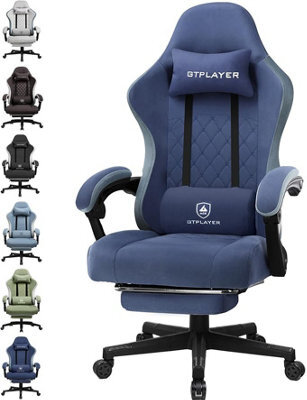 Gtplayer Fabric Gaming Chair With Footrest, Ergonomic Computer Desk Chair With Pocket Spring Cushion Heavy Duty Wide Pc Chair - image 1