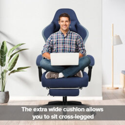 Gtplayer Fabric Gaming Chair With Footrest, Ergonomic Computer Desk Chair With Pocket Spring Cushion Heavy Duty Wide Pc Chair - thumbnail 3