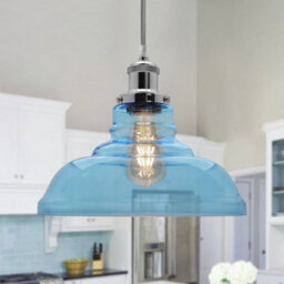 Long Life Lamps Company Modern Vintage Blue Glass Dome Ceiling Pendant Lamp M0235 - thumbnail 6