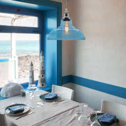 Long Life Lamps Company Modern Vintage Blue Glass Dome Ceiling Pendant Lamp M0235 - thumbnail 9