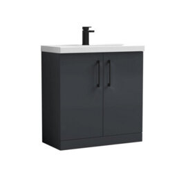 Balterley Level Contemporary Bathroom Floor Standing 2-Door Vanity Unit & Mid-Edge Basin, Dark Grey, 800mm - thumbnail 1