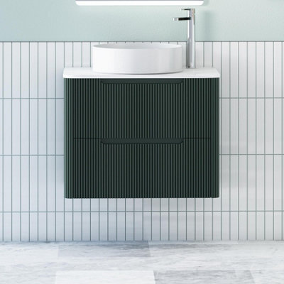 Royal Bathrooms Avenza 600mm Deep Moss Green Wall Hung Bathroom Countertop Vanity Unit 2 Drawer With Art Basin - image 1