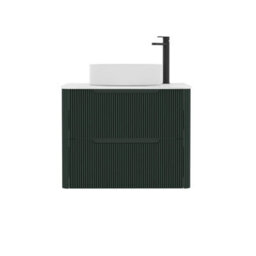 Royal Bathrooms Avenza 600mm Deep Moss Green Wall Hung Bathroom Countertop Vanity Unit 2 Drawer With Art Basin - thumbnail 6