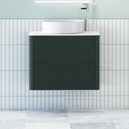 Royal Bathrooms Avenza 600mm Deep Moss Green Wall Hung Bathroom Countertop Vanity Unit 2 Drawer With Art Basin - thumbnail 1
