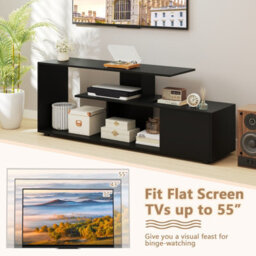 "Costway Tv Stand For 55"" Tvs 3-Tier Asymmetrical Media Console Table W/ Storage, Black" - thumbnail 8