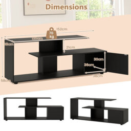 "Costway Tv Stand For 55"" Tvs 3-Tier Asymmetrical Media Console Table W/ Storage, Black" - thumbnail 2