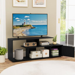 "Costway Tv Stand For 55"" Tvs 3-Tier Asymmetrical Media Console Table W/ Storage, Black" - thumbnail 3