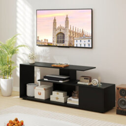 "Costway Tv Stand For 55"" Tvs 3-Tier Asymmetrical Media Console Table W/ Storage, Black" - thumbnail 5