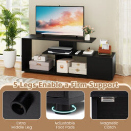 "Costway Tv Stand For 55"" Tvs 3-Tier Asymmetrical Media Console Table W/ Storage, Black" - thumbnail 6