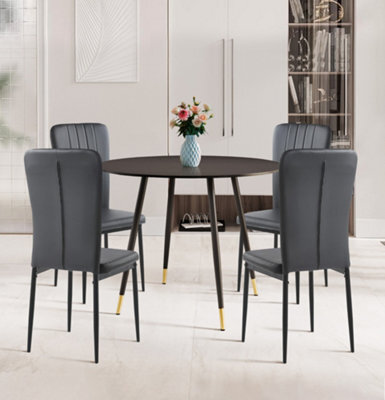 Hallowood Furniture Finley Small Round Dining Table In Black Finish With 4 Black Faux Leather High Back Chairs - image 1
