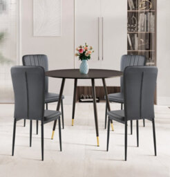 Hallowood Furniture Finley Small Round Dining Table In Black Finish With 4 Black Faux Leather High Back Chairs - thumbnail 1