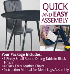 Hallowood Furniture Finley Small Round Dining Table In Black Finish With 4 Black Faux Leather High Back Chairs - thumbnail 7