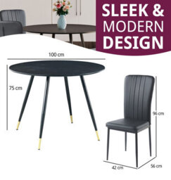 Hallowood Furniture Finley Small Round Dining Table In Black Finish With 4 Black Faux Leather High Back Chairs - thumbnail 3