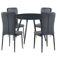 Hallowood Furniture Finley Small Round Dining Table In Black Finish With 4 Black Faux Leather High Back Chairs - thumbnail 8