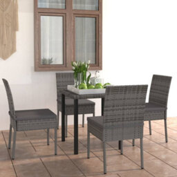Berkfield 5 Piece Outdoor Dining Set With Cushions Poly Rattan Grey - thumbnail 1