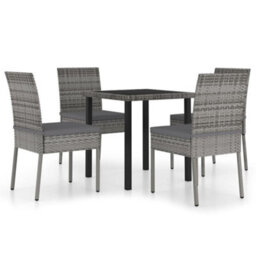 Berkfield 5 Piece Outdoor Dining Set With Cushions Poly Rattan Grey - thumbnail 2