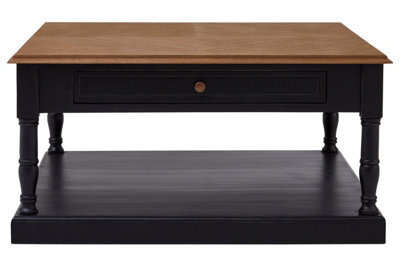 Orsina Black And Natural Wood Coffee Table, 1 Drawer Square Coffee Table For Living Room, Wooden Accent Table - image 1