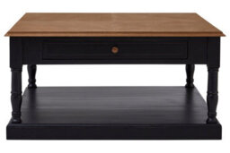 Orsina Black And Natural Wood Coffee Table, 1 Drawer Square Coffee Table For Living Room, Wooden Accent Table - thumbnail 1