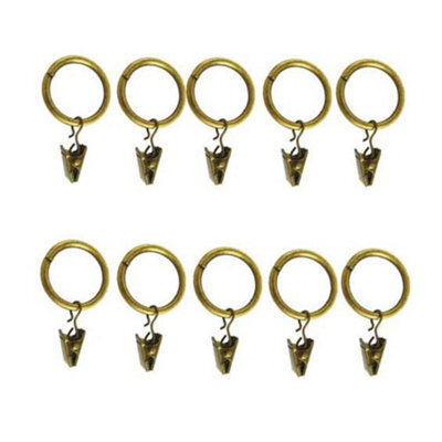 Homeelabador 30mm Metal Brass Colour Curtain Pole Rod Rings With Clips Hanging Pack Of 10 - image 1