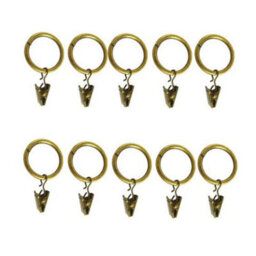 Homeelabador 30mm Metal Brass Colour Curtain Pole Rod Rings With Clips Hanging Pack Of 10 - thumbnail 1