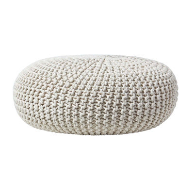 Homescapes Natural Large Round Cotton Knitted Pouffe Footstool - image 1