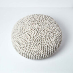 Homescapes Natural Large Round Cotton Knitted Pouffe Footstool - thumbnail 3