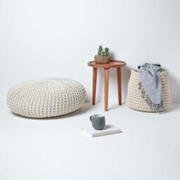 Homescapes Natural Large Round Cotton Knitted Pouffe Footstool - thumbnail 6