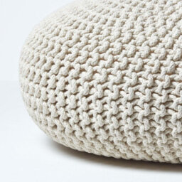 Homescapes Natural Large Round Cotton Knitted Pouffe Footstool - thumbnail 4