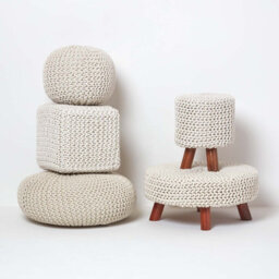 Homescapes Natural Large Round Cotton Knitted Pouffe Footstool - thumbnail 5