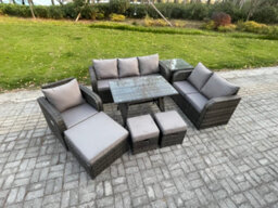 Fimous 9 Seater Outdoor Rattan Garden Furniture Set Patio Lounge Sofa Set With 3 Footstools Side Table Dark Grey Mixed - thumbnail 1