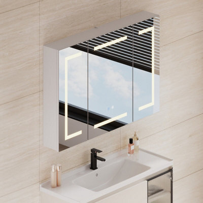 Thehotsale 3 Door Wall Mounted Bathroom Mirror Cabinet With Led And Shaver Socket - image 1