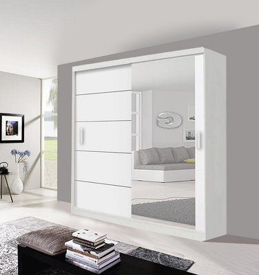 Modern Lyon Mirror Sliding Door Wardrobe With Hanging Rails & Shelves (White, 120Cm) - image 1