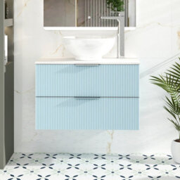 Royal Bathrooms Evora 800mm Powder Blue Fluted Wall Hung Vanity Unit 2 Drawer With Countertop Basin - Breeze - thumbnail 1