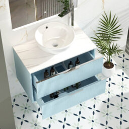 Royal Bathrooms Evora 800mm Powder Blue Fluted Wall Hung Vanity Unit 2 Drawer With Countertop Basin - Breeze - thumbnail 3